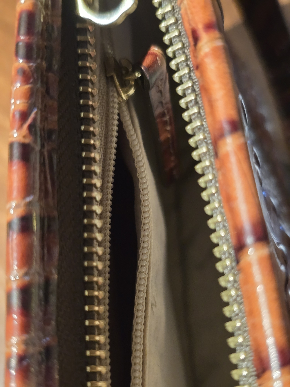 Brahmin Chestnut Croc-Embossed Leather Purse with Signature Gold Medallion - Picture 6 of 13